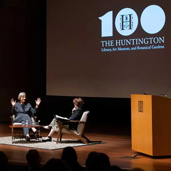 Huntington President Karen R. Lawrence (right) welcomed Drew Gilpin Faust, former president of Harvard University, to Rothenberg Hall for the “Why It Matters” event on Feb. 27. Photo by Sarah M. Golonka.