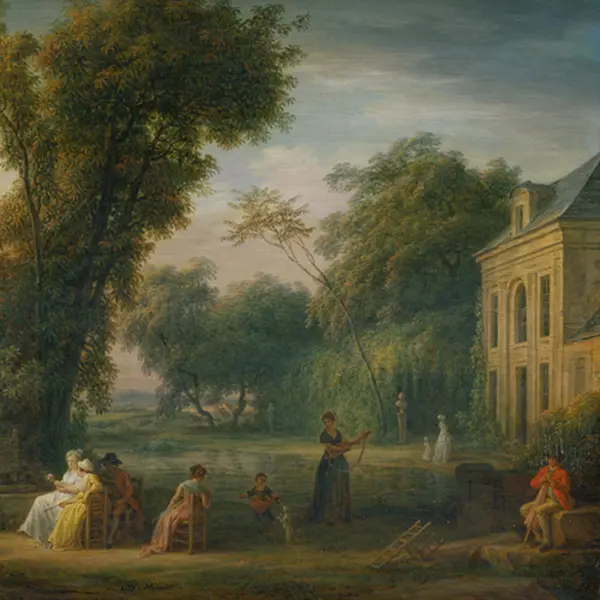 Painting of landscape with people in the foreground