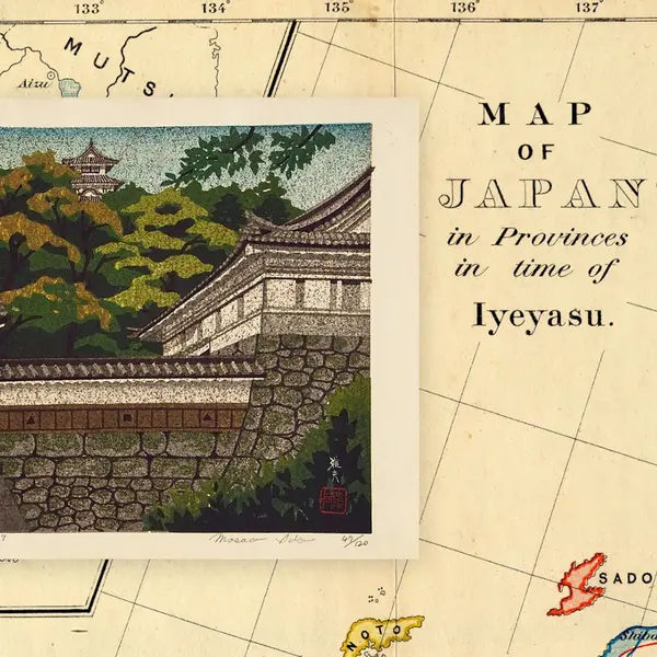 map with image of japanese house embedded