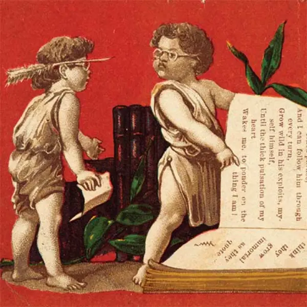 two cherubs reading a medical book