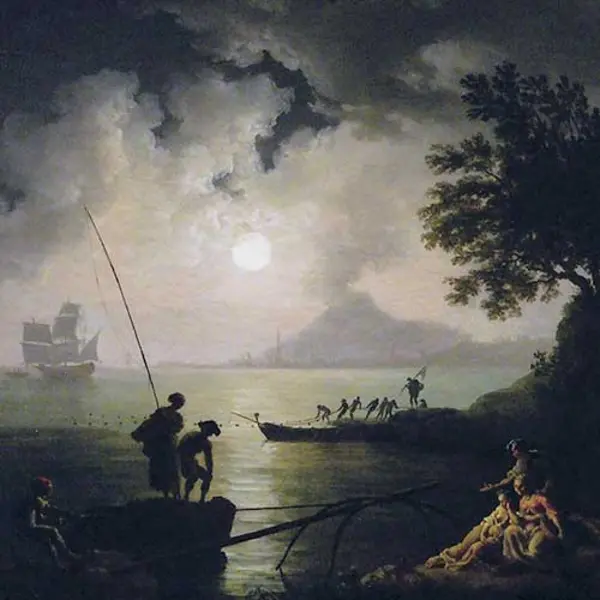 Painting of Mt. Vesuvius in moonlight