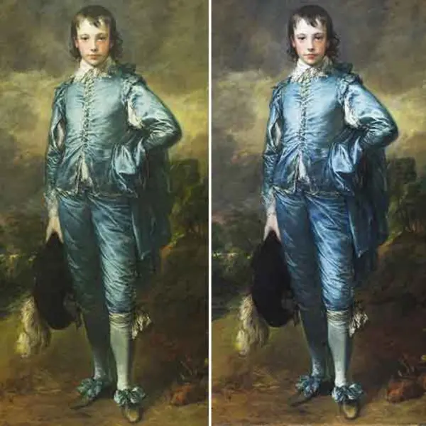 Blue Boy before and after conservation