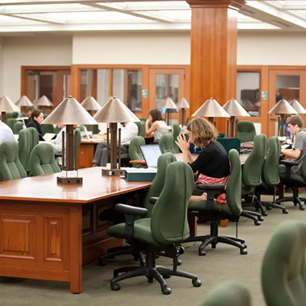 Researchers in the library reading room