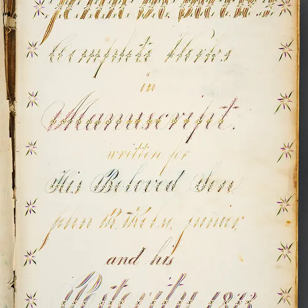 Detail of title page of John R. Kelso Complete Works in Manuscript written in 1873