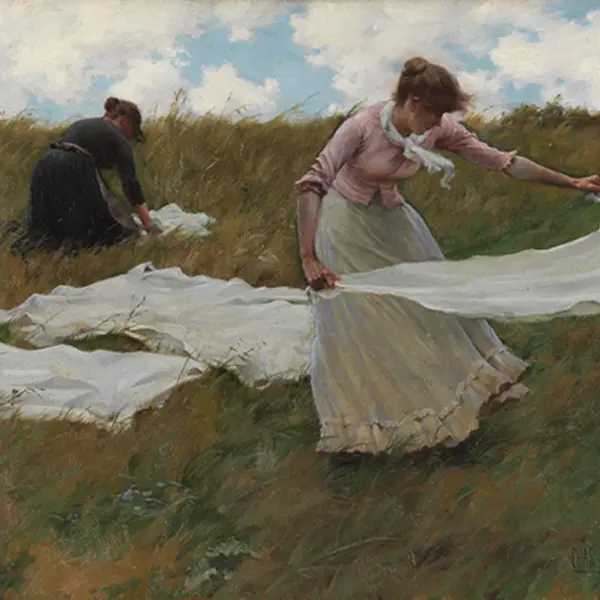 Painting of woman drying linens