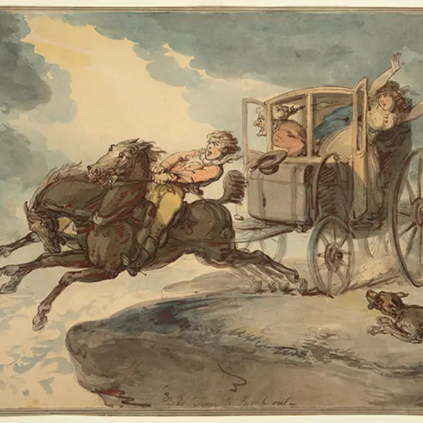 Thomas Rowlandson watercolor of horse carriage