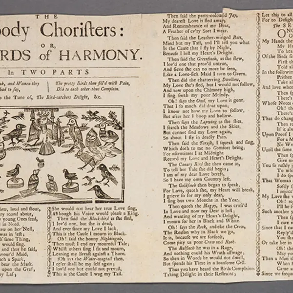 English broadside featuring birds from ca. 1775