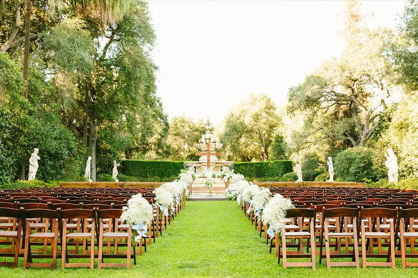 Wedding chairs lined up on the North Vista lawn.