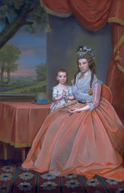 Ralph Earl (1751–1801), Mrs. Elijah Boardman and her Son, William Whiting Boardman, ca. 1796, oil on canvas, 85 1/4 × 56 1/2 in. The Huntington Library, Art Collections, and Botanical Gardens.