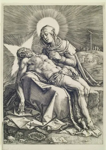 Engraving of the Lamentation of the Virgin by Hendrick Goltzius