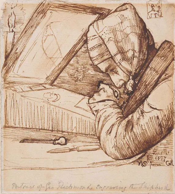 Samuel Palmer (British, 1805-1881), George Richmond Engraving “The Shepherd”, 1827, pen.