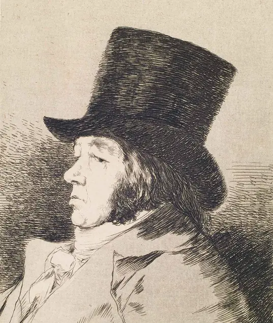 Francisco José de Goya y Lucientes (Spanish, 1746-1828), Self Portrait from Los Caprichos, ca. 1799. Etching. Edward W. and Julia B. Bodman Collection. Huntington Library, Art Collections, and Botanical Gardens