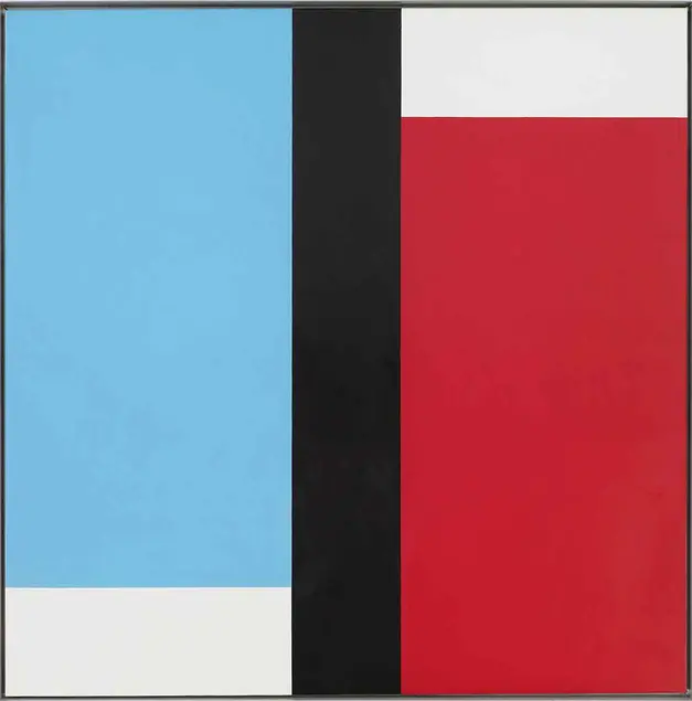 Frederick Hammersley (1919–2009), Adam & Eve, #2 1970, oil on linen on Masonite, 44 × 44 in. Palm Springs Art Museum, 75th Anniversary gift of L.J. Cella and museum purchase with funds derived from previous gift from the Estate of Marjorie Edris © Frederick Hammersley Foundation