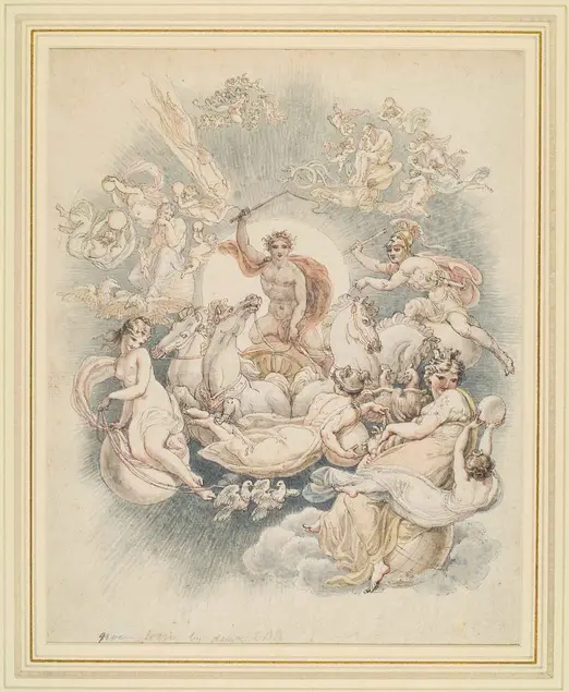 Edward Francis Burney (1760-1848), Apollo and his Chariot, early 19th century, pen and watercolor. The Huntington Library, Art Collections, and Botanical Gardens.