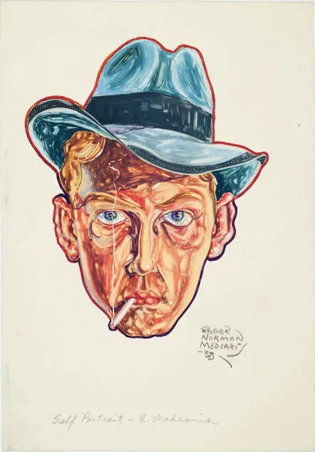 Roger Medearis, Self Portrait, 1938. Gouache and graphite on paper, 6 1/2 x 9 in. Huntington Library, Art Collections, and Botanical Gardens. Gift of Elizabeth Medearis.