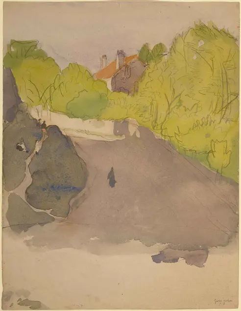Gwen John (British, 1876-1939), Rue Terre Nueve, Meudon, ca. 1920, watercolor over pencil on paper.