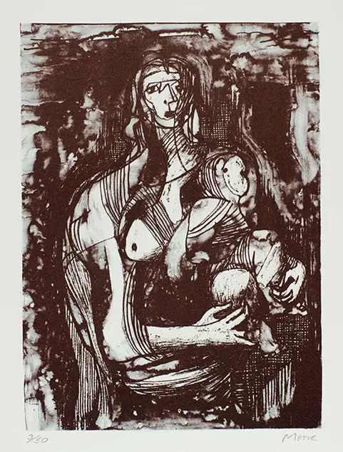 Henry Moore, Mother and Child, 1973, lithograph, 20 x 15 in. The Huntington Library, Art Collections, and Botanical Gardens. Gift of Philip and Muriel Berman Foundation. © The Henry Moore Foundation. All Rights Reserved, DACS 2017 / henry-moore.org