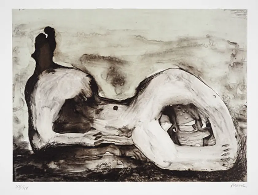 Henry Moore, Reclining Figure Cave, 1979, lithograph, 21 x 25 in. The Huntington Library, Art Collections, and Botanical Gardens. Gift of Philip and Muriel Berman Foundation. © The Henry Moore Foundation. All Rights Reserved, DACS 2017 / henry-moore.org