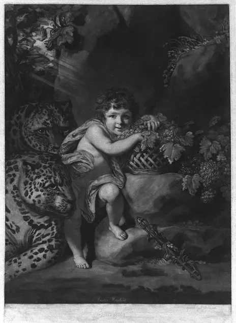 Henry George Herbert as “The Infant Bacchus,” 1776, John Raphael Smith after Joshua Reynolds, Mezzotint, Huntington Library, Art Collections, and Botanical Gardens.