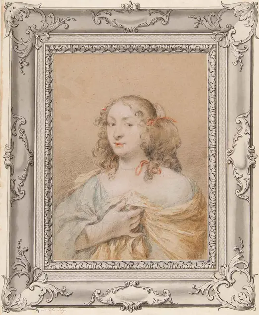 Attributed to Peter Lely, Portrait of a Lady, n.d., pencil and colored chalks on brown paper.