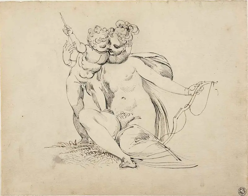 Henry Fuseli (British, 1747-1825), Venus and Cupid, c. 1800, pen and ink over pencil. Gilbert Davis Collection.