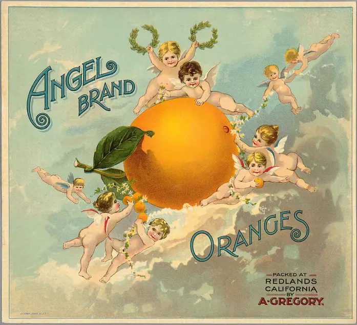 Artist Unknown, Angel Brand (advertisement for oranges), 1900, chromolithograph. Jay Last Collection.