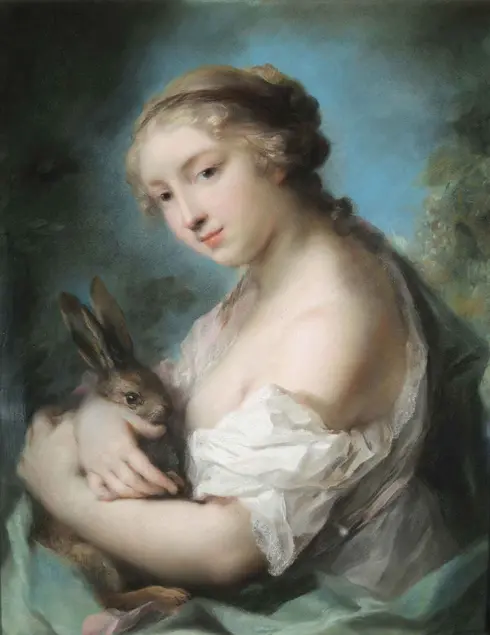 Rosalba Carriera (1675–1757), Girl with a Rabbit, ca. 1720s-1730s, pastel on paper. The Huntington Library, Art Collections, and Botanical Gardens.