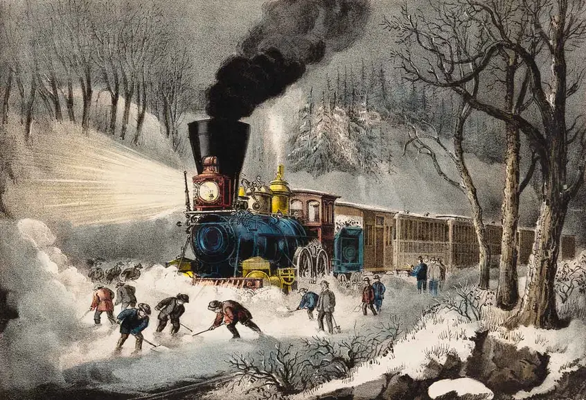Currier & Ives, “American Railroad Scene—Snowbound,” lithograph, date unknown. From the private collection of James Brust.