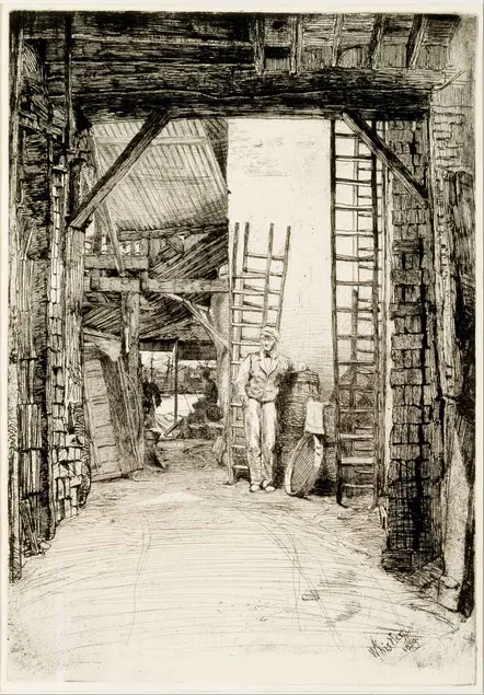 James Abbott McNeill Whistler (American, 1834–1903), The Lime-Burner, 1859, etching with drypoint and plate tone on laid paper. Gift of Russel I. Kully, The Huntington Library, Art Museum, and Botanical Gardens.