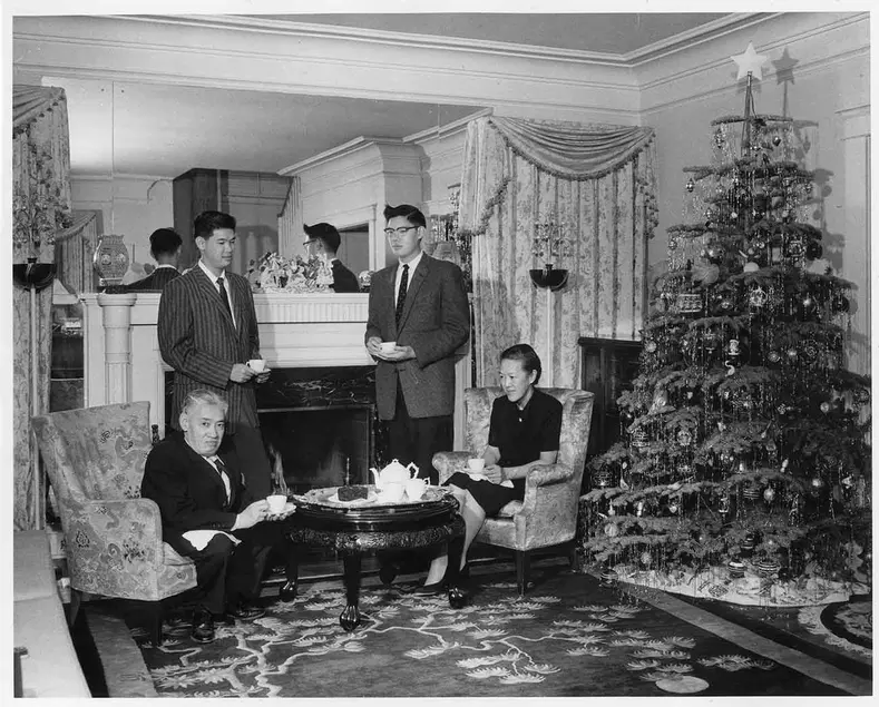 Christmas portrait of the Hong Family, photograph, ca. 1960s. The Huntington Library, Art Collections, and Botanical Gardens.
