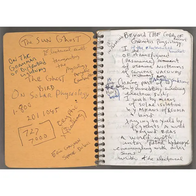 Will Alexander notes in a notebook