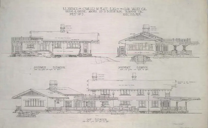 Plans for the Charles Millard Pratt residence in Ojai