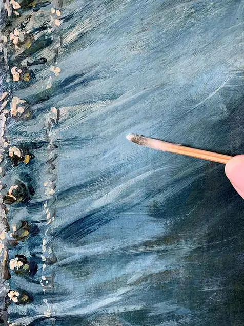 The conservator removed dirt trapped underneath the varnish (as seen on the cotton swab), which clouded the clarity of Gainsborough’s masterful brushwork. The Huntington Library, Art Museum, and Botanical Gardens.