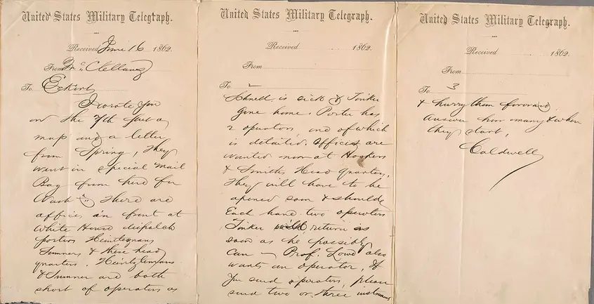 Telegram dated June 16, 1862, from cipher operator A. H. Caldwell to Thomas Eckert