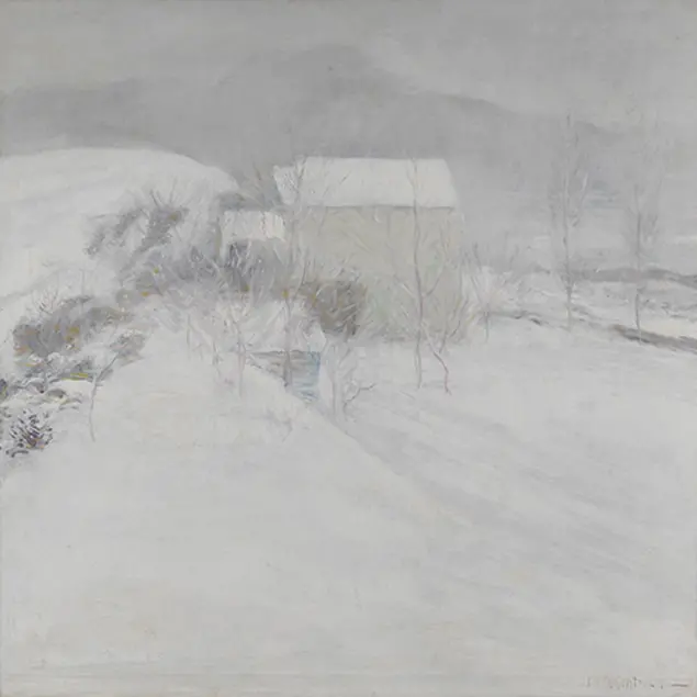 John Henry Twachtman (1853-1902), Snow, ca. 1895-96, oil on canvas, 30 x 30 in. Pennsylvania Academy of the Fine Arts, Philadelphia, The Vivian O. and Meyer P. Potamkin Collection, bequest of Vivian O. Potamkin.