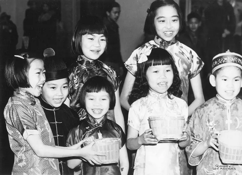 Children singing in traditional dress, ca. 1940. Los Angeles Public Library, Harry Quillen Photo Collection.