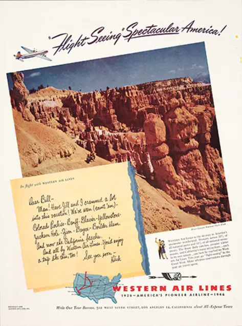 Western Air Lines, "'Flight Seeing' Spectacular America," advertisement