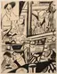Christopher Richard Wynn Nevinson (British, 1889-1946), Bar in Marseilles, 1921, black crayon on paper mounted on board.