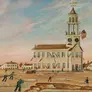 Before the Burning of the Old South Church in Bath, Maine by John Hilling, ca. 1854, oil on canvas, 21 3/4 x 27 7/8 x 2 1/8 in. (55.2 x 70.8 x 5.4 cm.). Jonathan and Karin Fielding Collection. The Huntington Library, Art Museum, and Botanical Gardens.