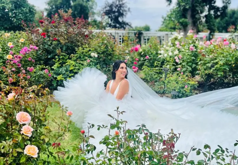 bride in rose garden