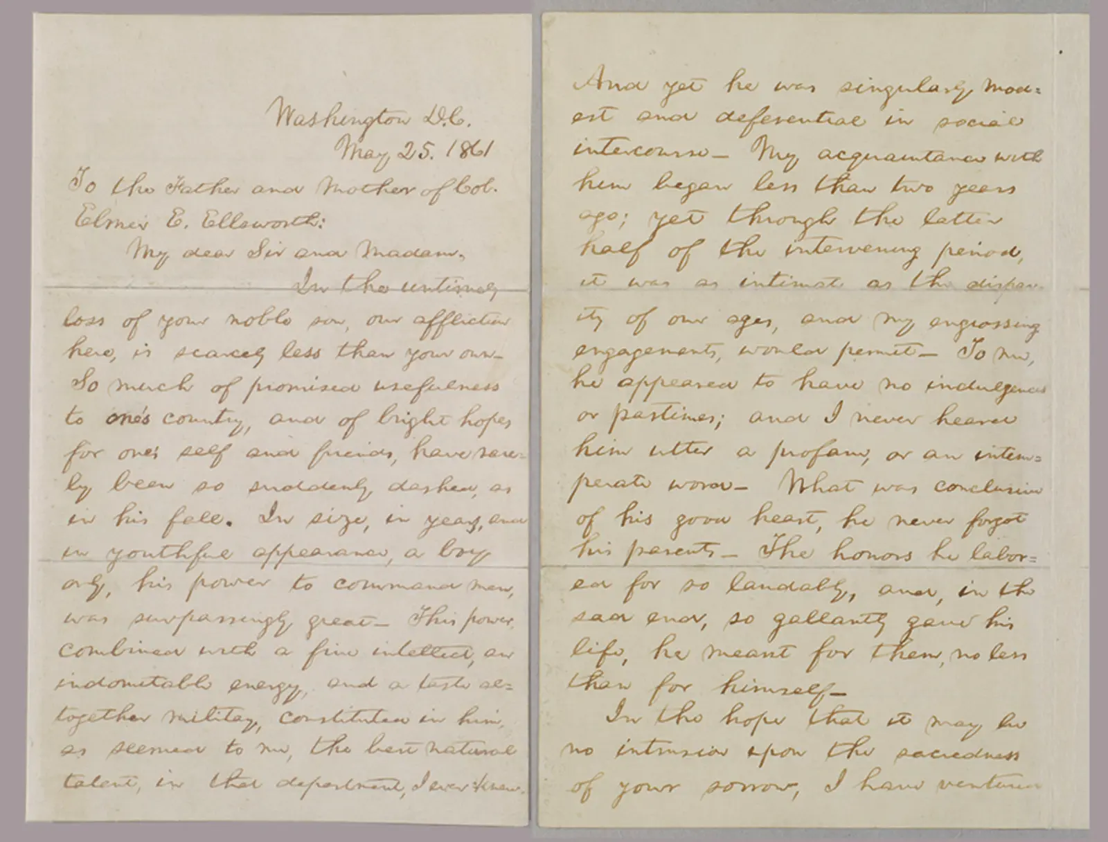 President Abraham Lincoln’s letter of condolence