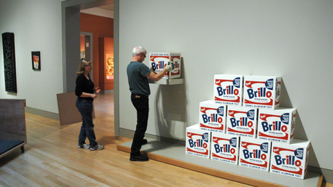 Susan Colletta and Gregg Bayne install the Brillo boxes Susan Colletta and Gregg Bayne install the Brillo boxes