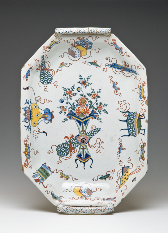 French faience tray with handles from ca. 1730 French faience tray with handles from ca. 1730
