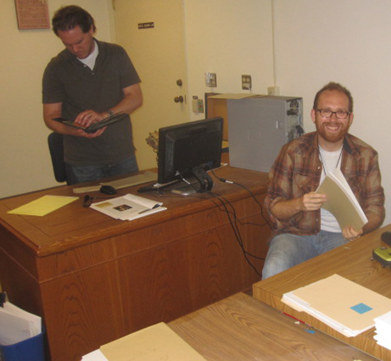 Erik Altenbernd (standing and holding a Turner family photo album) and Alex Young at work last year at The Huntington with the Turner papers. Erik Altenbernd (standing and holding a Turner family photo album) and Alex Young at work last year at The Huntington with the Turner papers.