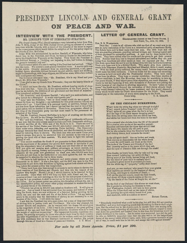 Printed leaftlet with Lincoln’s interview with John T. Mills. Library of Congress, Rare Book and Special Collections Division, Alfred Whital Stern Collection of Lincolniana. Printed leaftlet with Lincoln’s interview with John T. Mills. Library of Congress, Rare Book and Special Collections Division, Alfred Whital Stern Collection of Lincolniana.
