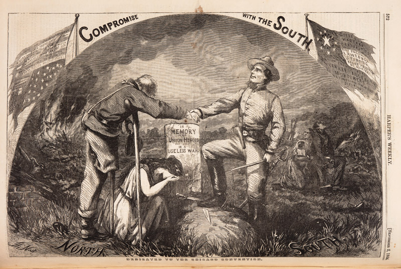 Thomas Nast, “Compromise with the South. Dedicated to the Chicago Convention.” From Harper’s Weekly, Sept. 4, 1864. Huntington Library, Art Collections, and Botanical Gardens. Thomas Nast, “Compromise with the South. Dedicated to the Chicago Convention.” From Harper’s Weekly, Sept. 4, 1864. Huntington Library, Art Collections, and Botanical Gardens.