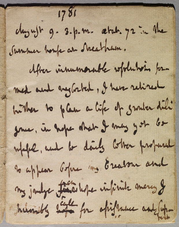 Samuel Johnson’s diary, open to Aug. 9, 1781. Samuel Johnson’s diary, open to Aug. 9, 1781.