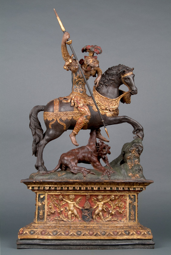 Giovan Angelo del Maino (ca. 1470–ca. 1536), St. George and the Dragon, ca. 1522–27, polychrome and gilt wood, 27 ¾ x 16 x 7 in. The Huntington Library, Art Collections, and Botanical Gardens.