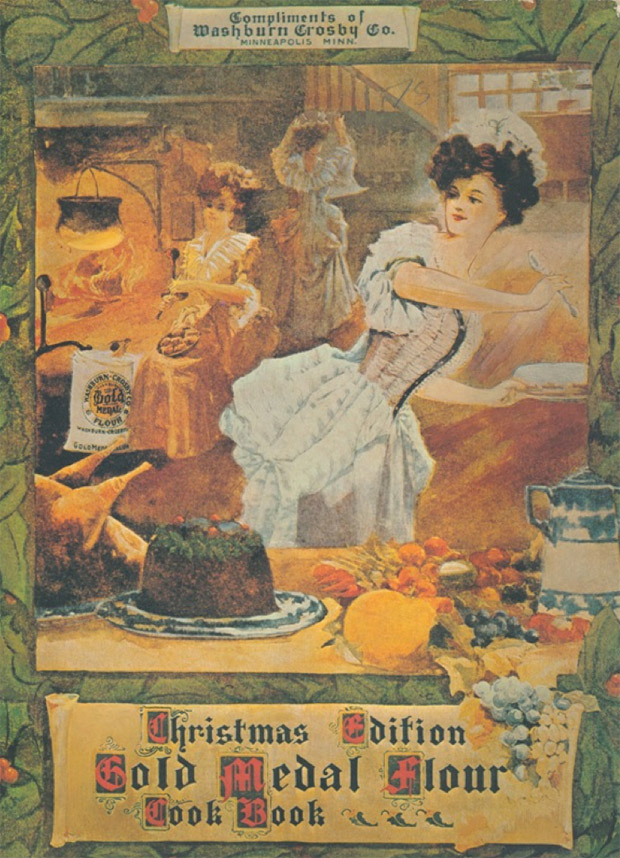 Cover of the Gold Medal Flour Cookbook (1904). Christmas edition. Minneapolis, Minn.: General Mills, Inc. Reprinted 1970.