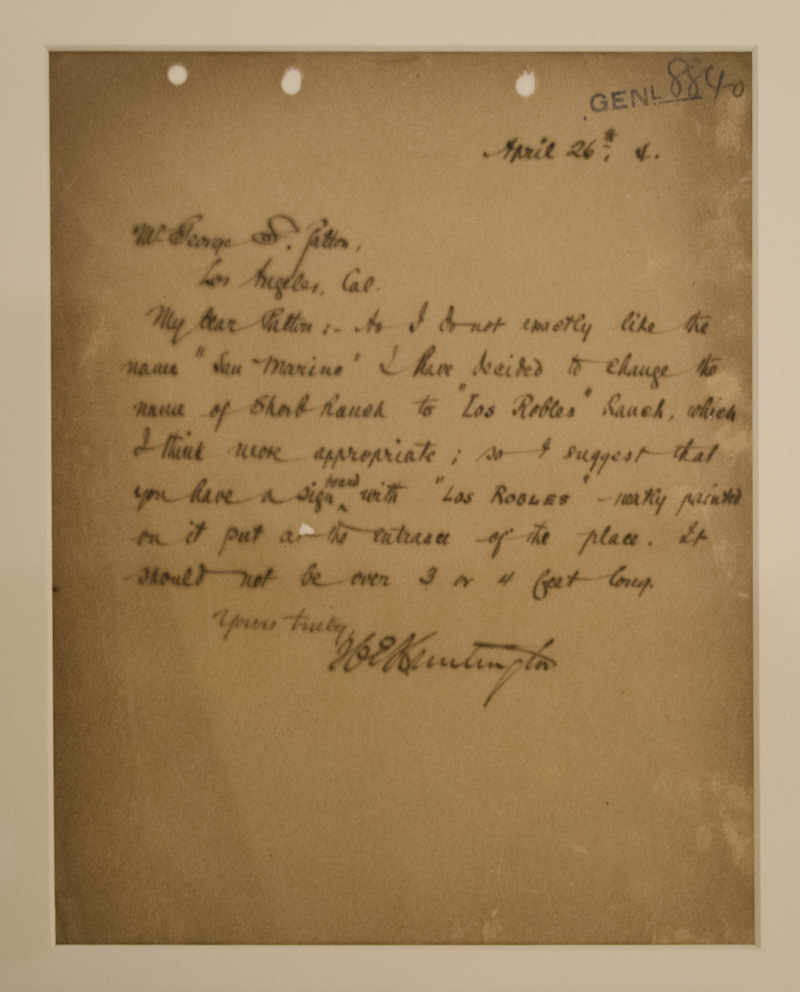 Henry E. Huntington, letterpress copy of letter to George S. Patton, April 26, 1904. Huntington Library, Art Collections, and Botanical Gardens.